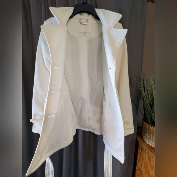 J2 Jou Jou Double Breasted Peacoat White Cream Belted Coat Jacket Sz. M - Picture 4 of 12